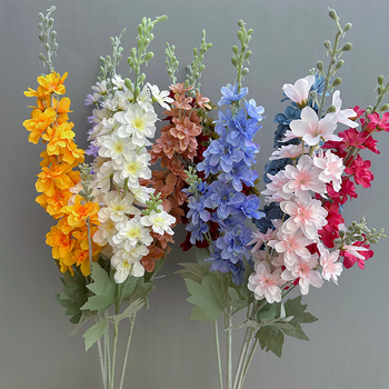 Umelé kvety na svadbu - Delphinium s dvojramenným stonkom, flokovaná dekorácia do svadobnej sály