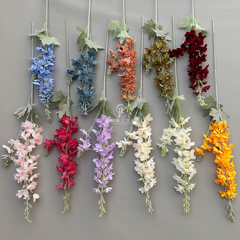 Umelé kvety na svadbu - Delphinium s dvojramenným stonkom, flokovaná dekorácia do svadobnej sály