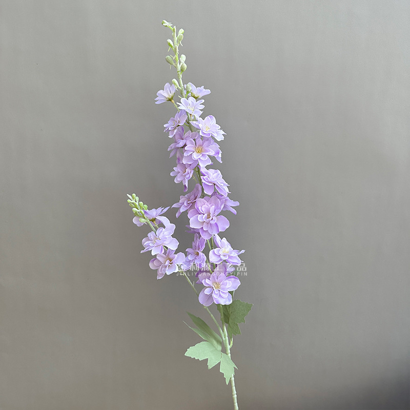 Umelé kvety na svadbu - Delphinium s dvojramenným stonkom, flokovaná dekorácia do svadobnej sály