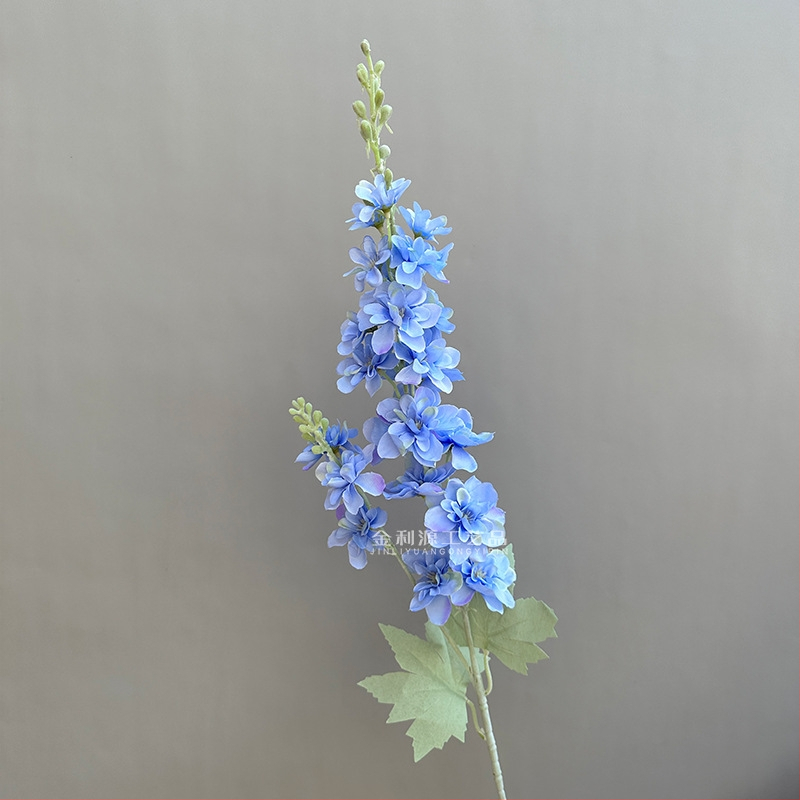 Umelé kvety na svadbu - Delphinium s dvojramenným stonkom, flokovaná dekorácia do svadobnej sály