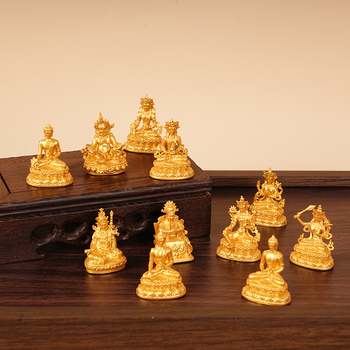 Zlatá mini socha Budhu, 3 cm, Vzácny dizajn: Shakyamuni, Žltý Boh Bohatstva, Manjushri, Štvorkruký Guanyin
