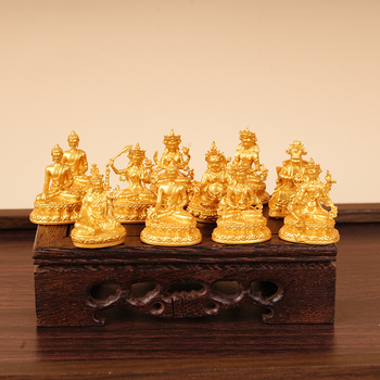 Zlatá mini socha Budhu, 3 cm, Vzácny dizajn: Shakyamuni, Žltý Boh Bohatstva, Manjushri, Štvorkruký Guanyin
