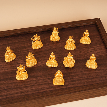 Zlatá mini socha Budhu, 3 cm, Vzácny dizajn: Shakyamuni, Žltý Boh Bohatstva, Manjushri, Štvorkruký Guanyin