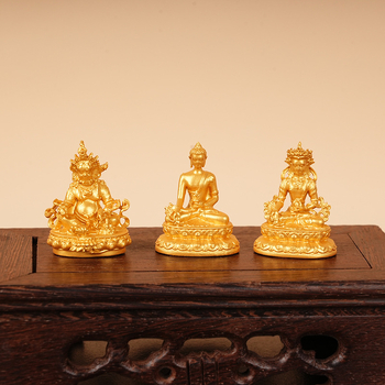 Zlatá mini socha Budhu, 3 cm, Vzácny dizajn: Shakyamuni, Žltý Boh Bohatstva, Manjushri, Štvorkruký Guanyin
