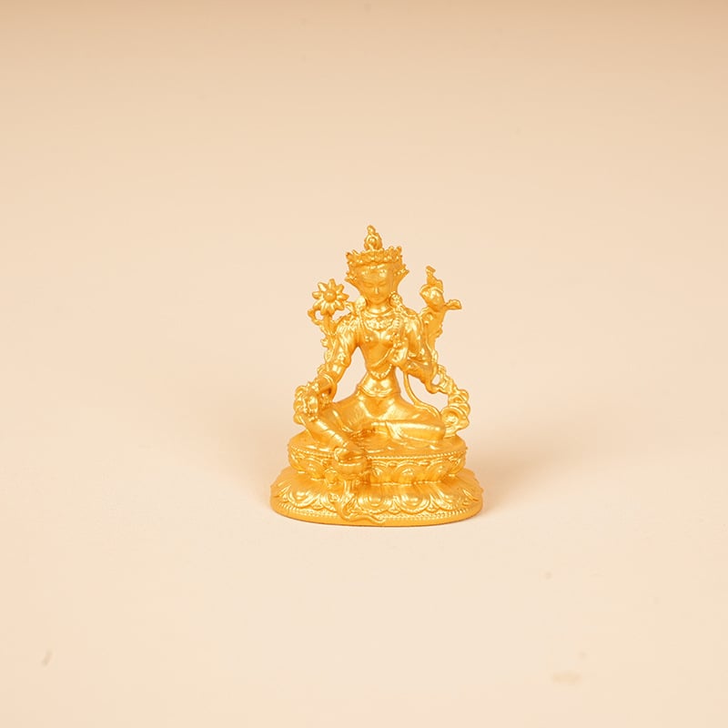 Zlatá mini socha Budhu, 3 cm, Vzácny dizajn: Shakyamuni, Žltý Boh Bohatstva, Manjushri, Štvorkruký Guanyin