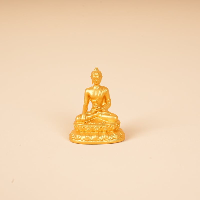 Zlatá mini socha Budhu, 3 cm, Vzácny dizajn: Shakyamuni, Žltý Boh Bohatstva, Manjushri, Štvorkruký Guanyin