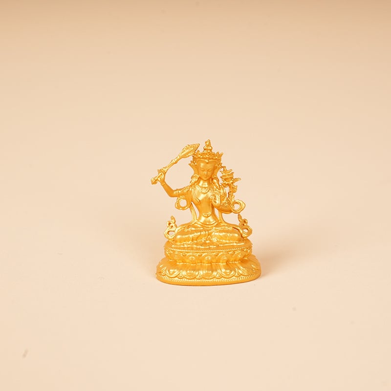 Zlatá mini socha Budhu, 3 cm, Vzácny dizajn: Shakyamuni, Žltý Boh Bohatstva, Manjushri, Štvorkruký Guanyin