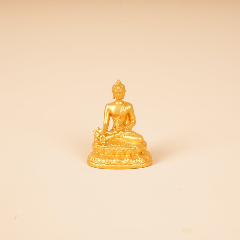 Zlatá mini socha Budhu, 3 cm, Vzácny dizajn: Shakyamuni, Žltý Boh Bohatstva, Manjushri, Štvorkruký Guanyin