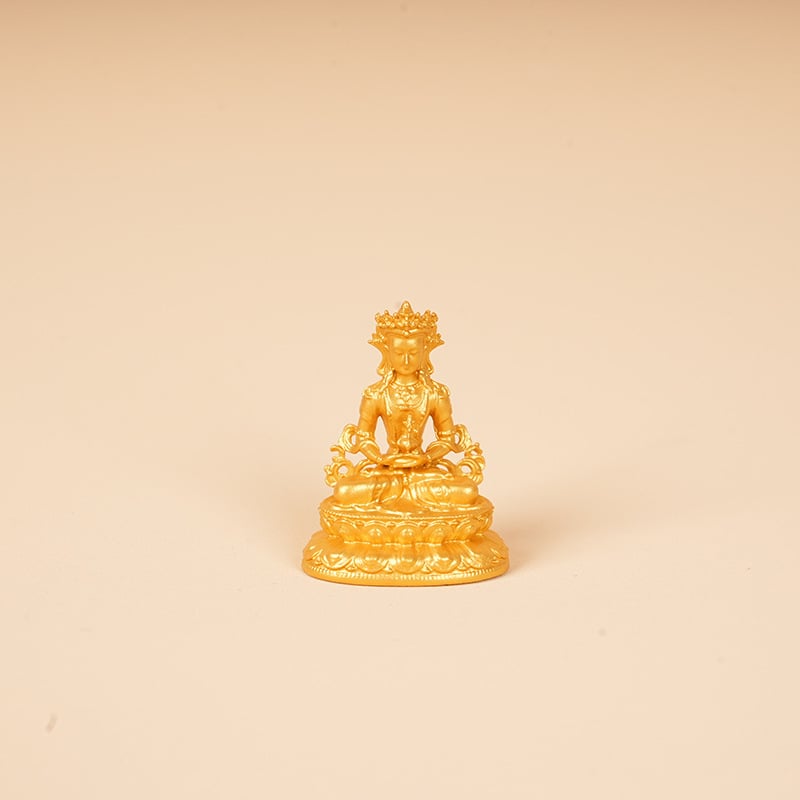 Zlatá mini socha Budhu, 3 cm, Vzácny dizajn: Shakyamuni, Žltý Boh Bohatstva, Manjushri, Štvorkruký Guanyin