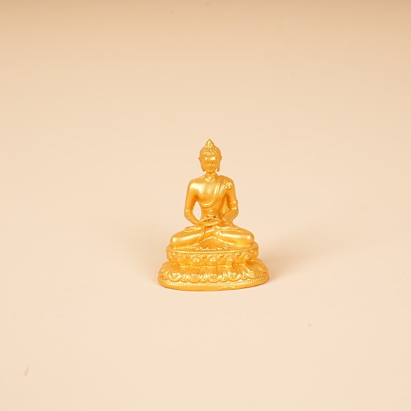 Zlatá mini socha Budhu, 3 cm, Vzácny dizajn: Shakyamuni, Žltý Boh Bohatstva, Manjushri, Štvorkruký Guanyin