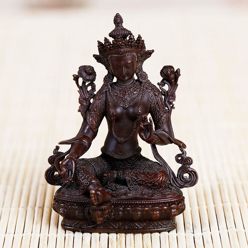 Socha Budhu Boha Bohatstva so zelenou Tarou, retro tibetská ozdobná figúrka na oltár, 2 palce