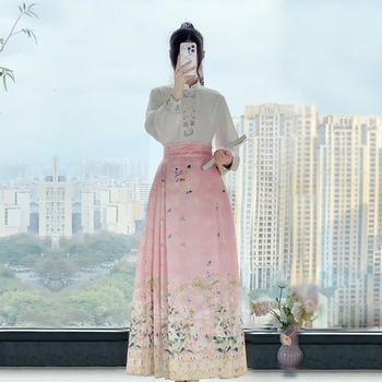 Yan Zhiqing originalni Hanfu za žene, cvjetni miris, Mamian suknja u Ming stilu, poboljšani stojeći ovratnik, proljetno-jesenski model