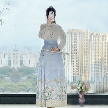 Yan Zhiqing originalni Hanfu za žene, cvjetni miris, Mamian suknja u Ming stilu, poboljšani stojeći ovratnik, proljetno-jesenski model