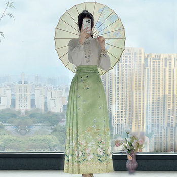 Yan Zhiqing originalni Hanfu za žene, cvjetni miris, Mamian suknja u Ming stilu, poboljšani stojeći ovratnik, proljetno-jesenski model