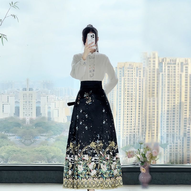 Yan Zhiqing originalni Hanfu za žene, cvjetni miris, Mamian suknja u Ming stilu, poboljšani stojeći ovratnik, proljetno-jesenski model
