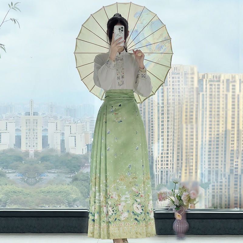 Yan Zhiqing originalni Hanfu za žene, cvjetni miris, Mamian suknja u Ming stilu, poboljšani stojeći ovratnik, proljetno-jesenski model