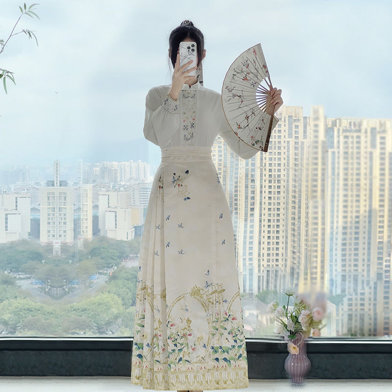 Yan Zhiqing originalni Hanfu za žene, cvjetni miris, Mamian suknja u Ming stilu, poboljšani stojeći ovratnik, proljetno-jesenski model