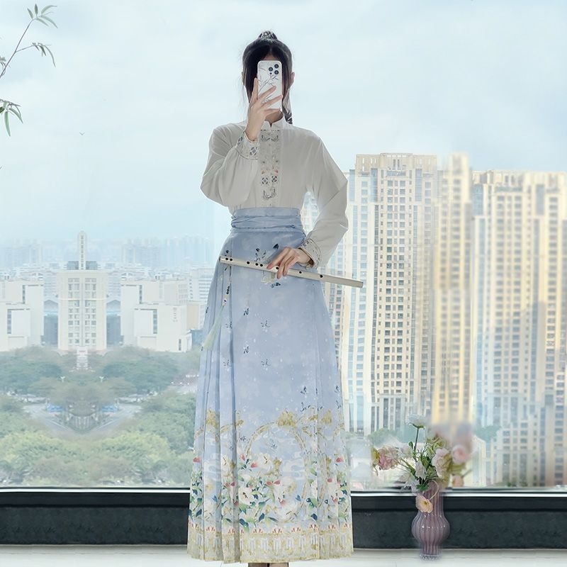 Yan Zhiqing originalni Hanfu za žene, cvjetni miris, Mamian suknja u Ming stilu, poboljšani stojeći ovratnik, proljetno-jesenski model