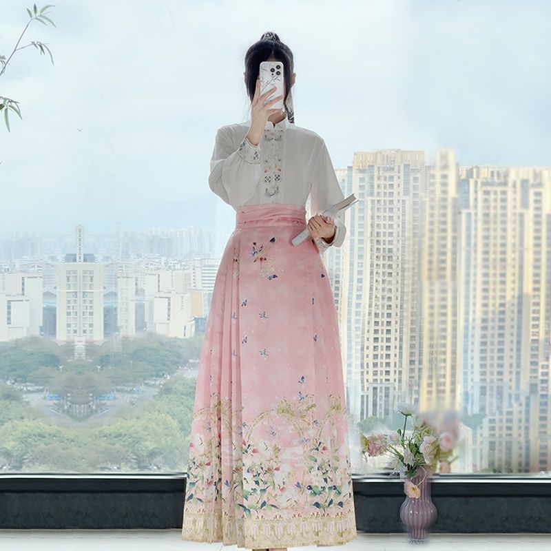 Yan Zhiqing originalni Hanfu za žene, cvjetni miris, Mamian suknja u Ming stilu, poboljšani stojeći ovratnik, proljetno-jesenski model