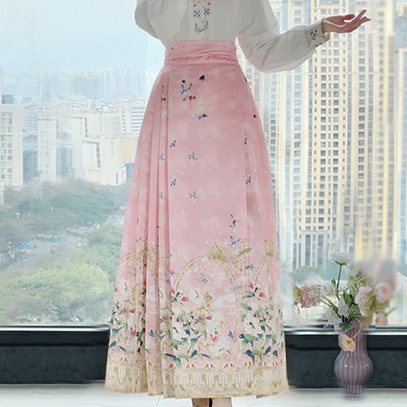 Yan Zhiqing originalni Hanfu za žene, cvjetni miris, Mamian suknja u Ming stilu, poboljšani stojeći ovratnik, proljetno-jesenski model