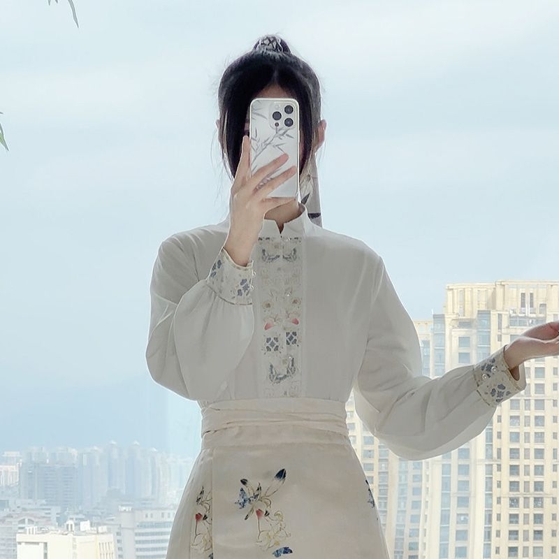 Yan Zhiqing originalni Hanfu za žene, cvjetni miris, Mamian suknja u Ming stilu, poboljšani stojeći ovratnik, proljetno-jesenski model