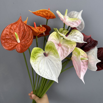 Flower King 3D PU umelé kvety – kytica s červeným anthuriumom, flamingo kvetom, pokojovou ľaliou a phalaenopsis orchideou, výška 30–100 cm, na svadby, rekvizity na fotenie a domovú dekoráciu