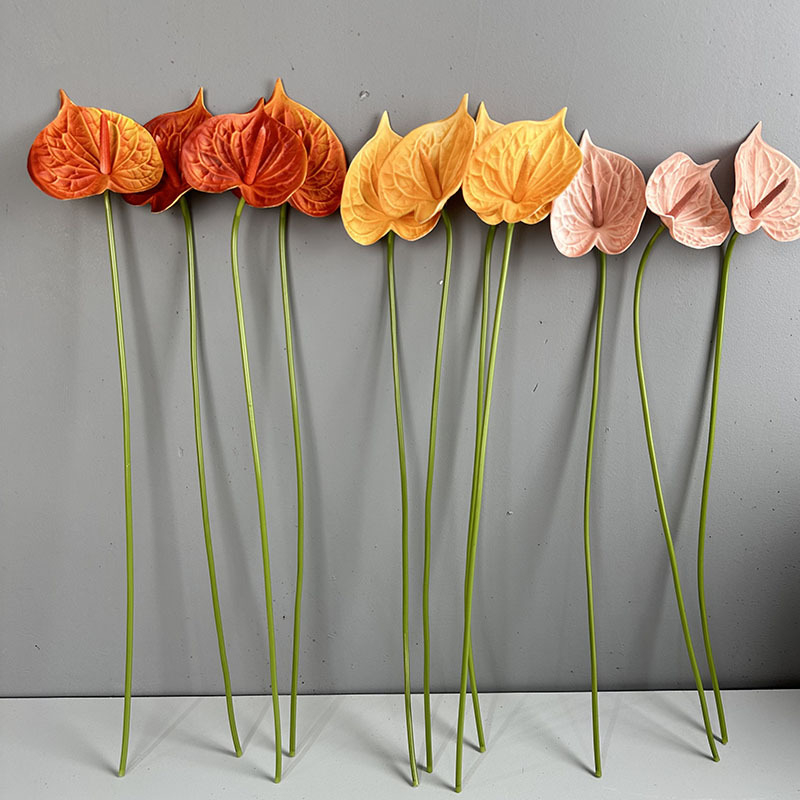 Flower King 3D PU umelé kvety – kytica s červeným anthuriumom, flamingo kvetom, pokojovou ľaliou a phalaenopsis orchideou, výška 30–100 cm, na svadby, rekvizity na fotenie a domovú dekoráciu