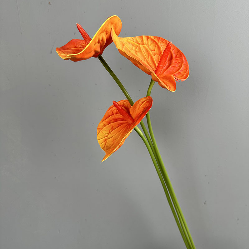 Flower King 3D PU umelé kvety – kytica s červeným anthuriumom, flamingo kvetom, pokojovou ľaliou a phalaenopsis orchideou, výška 30–100 cm, na svadby, rekvizity na fotenie a domovú dekoráciu