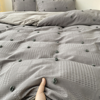 Štvordielny set postieľky pre bábätká s wafľovým vzorom, 100% bavlna, jednofarebný, jacquardová textúra