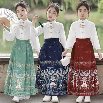 Dječji Hanfu set s Mamian suknom za proljeće i jesen, Ming stil tradicionalna kineska odjeća za djecu, ljetno Tang odijelo Cheongsam