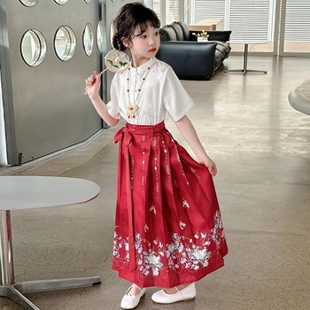 Dječji Hanfu set s Mamian suknom za proljeće i jesen, Ming stil tradicionalna kineska odjeća za djecu, ljetno Tang odijelo Cheongsam