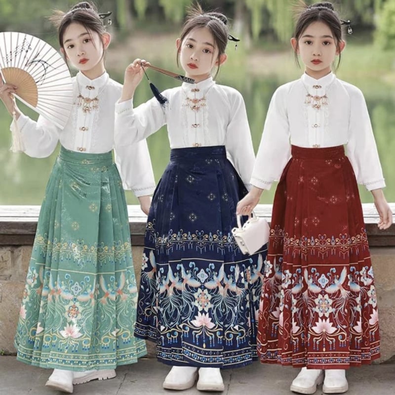 Dječji Hanfu set s Mamian suknom za proljeće i jesen, Ming stil tradicionalna kineska odjeća za djecu, ljetno Tang odijelo Cheongsam