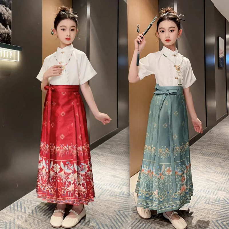 Dječji Hanfu set s Mamian suknom za proljeće i jesen, Ming stil tradicionalna kineska odjeća za djecu, ljetno Tang odijelo Cheongsam