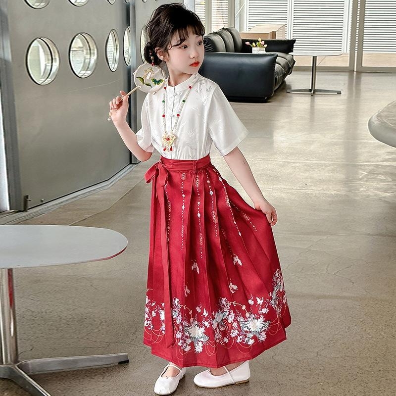 Dječji Hanfu set s Mamian suknom za proljeće i jesen, Ming stil tradicionalna kineska odjeća za djecu, ljetno Tang odijelo Cheongsam