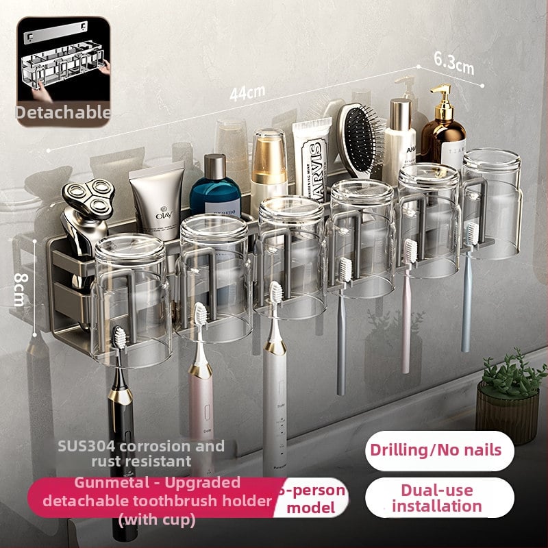 Držiak na zubné kefky z 304 nerezovej ocele, bez vŕtania, pohár na ústnu vodu a držiak zubnej pasty, kúpeľňa, kompatibilný s elektrickou zubnou kefkou