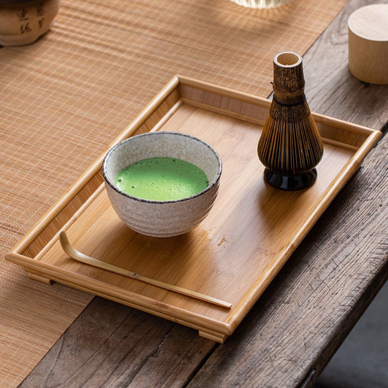 Bambusová čajová metlička a set na čaj v štýle Song – japonská matcha kefka, miešacia metlička, stojan na metličku a miska na matcha Baibenli