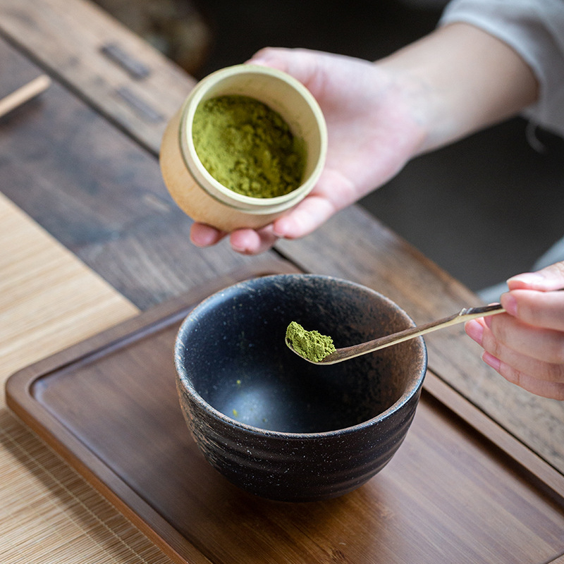Bambusová čajová metlička a set na čaj v štýle Song – japonská matcha kefka, miešacia metlička, stojan na metličku a miska na matcha Baibenli