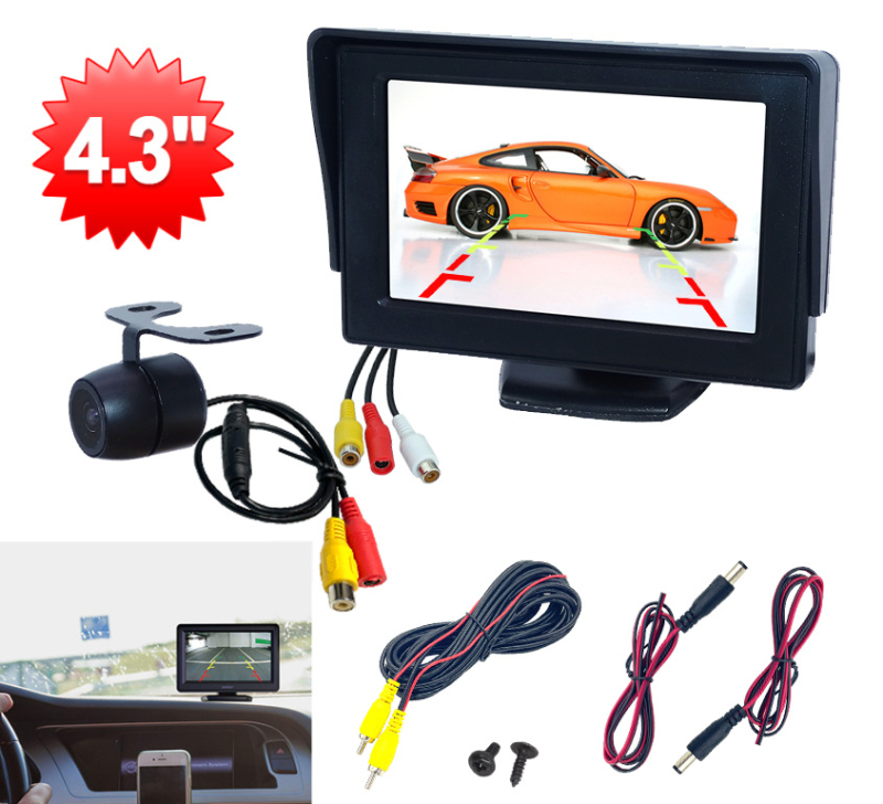 12-24V vizualni zaslon za vožnju unatrag za automobil, 4,3-inčni stolni zaslon s podesivim 4 LED diodama