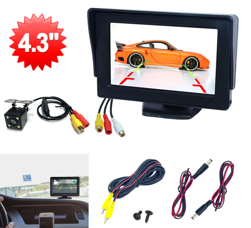 12-24V vizualni zaslon za vožnju unatrag za automobil, 4,3-inčni stolni zaslon s podesivim 4 LED diodama