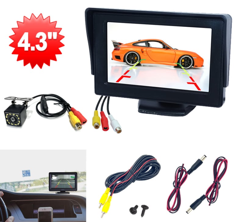 12-24V vizualni zaslon za vožnju unatrag za automobil, 4,3-inčni stolni zaslon s podesivim 4 LED diodama