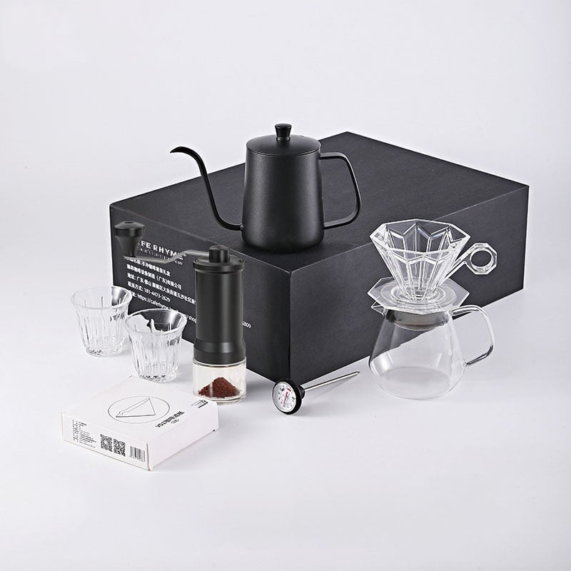 Caferhyme sada na prípravu kávy s ručným mlynčekom, pour-over kanvičkou a darčekovým boxom