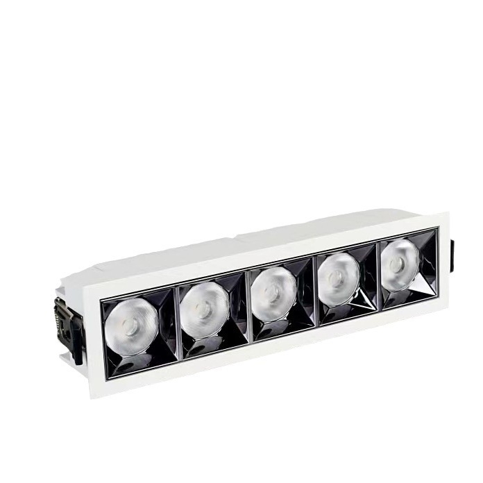 Vnorené LED lineárne svetlo s mriežkou a reflektorom, cylindrický downlight s vysokým CRI pre obývaciu izbu a chodbu, anti-oslnivé track osvetlenie a umývanie stien