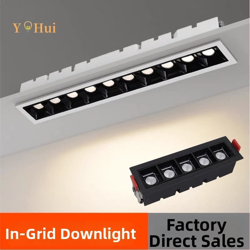 Vnorené LED lineárne svetlo s mriežkou a reflektorom, cylindrický downlight s vysokým CRI pre obývaciu izbu a chodbu, anti-oslnivé track osvetlenie a umývanie stien