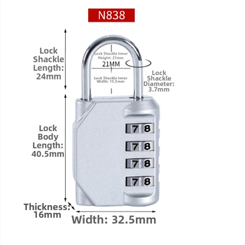 N838 mechanická zámka s 4-ciferným kódom, určená pre cestovné kufre, dvere internátu, skrinky, posilňovňu a dielenskú skrinku