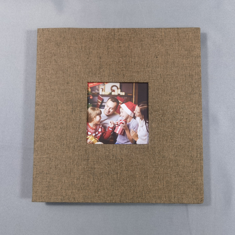 16-palcový ľanový fotoalbum so sklom, samolepiacou fóliou, DIY štúdiový album, logo na mieru