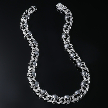 Muški ogrlica s lubanjom, metal, punk stil, Cuban lanac, duljina 51–80 cm
