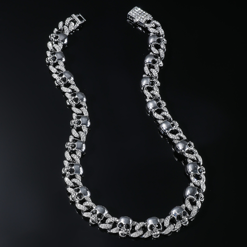 Muški ogrlica s lubanjom, metal, punk stil, Cuban lanac, duljina 51–80 cm