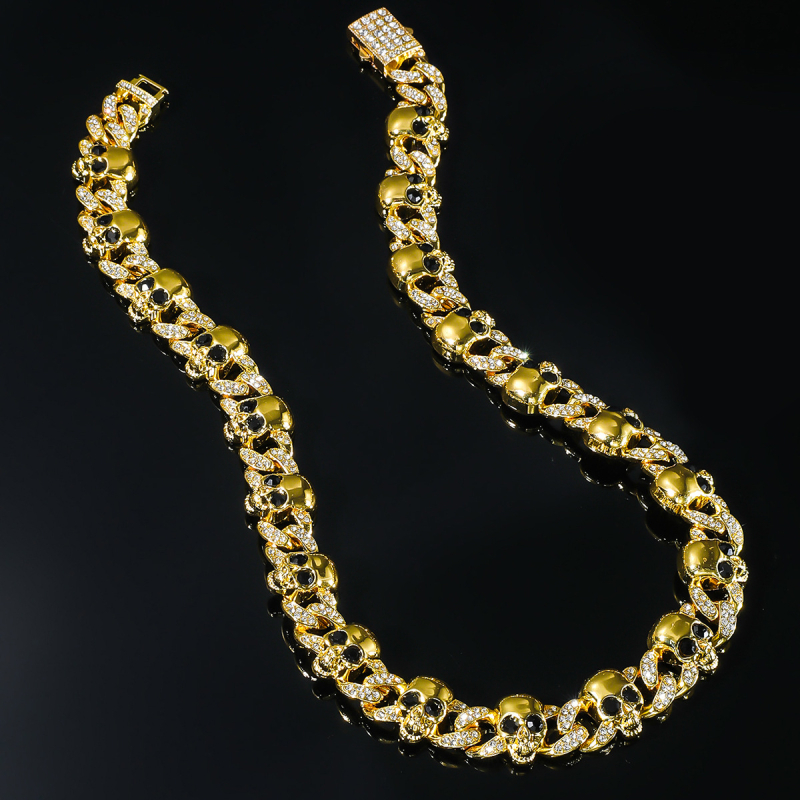Muški ogrlica s lubanjom, metal, punk stil, Cuban lanac, duljina 51–80 cm