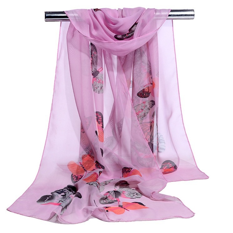Női chiffon sál pillangó-virág mintával, napvédő kendő, 50×160 cm, négy évszakos, könnyű