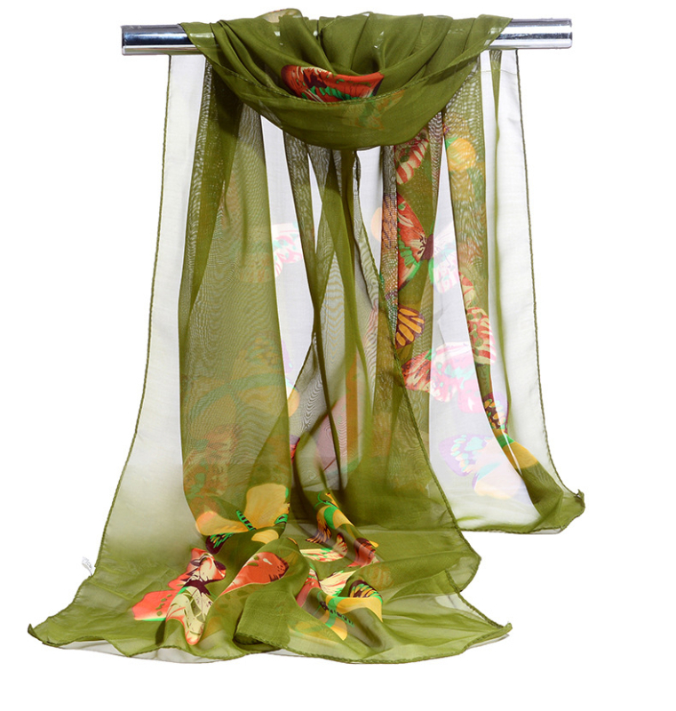 Női chiffon sál pillangó-virág mintával, napvédő kendő, 50×160 cm, négy évszakos, könnyű